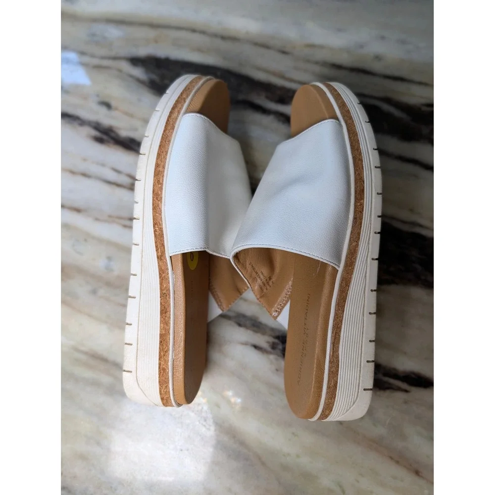 Adrienne Vittadini Sport Provence White Platform Slide Sandals Womens 9M Wedge